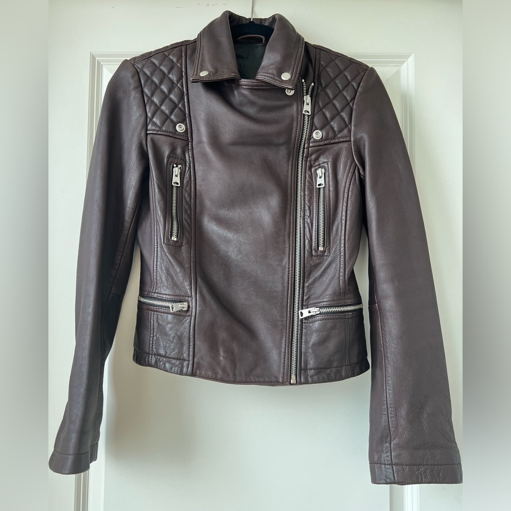 All Saints Bordeaux Burgundy Leather Jacket Size US 4 EU 36 UK 8